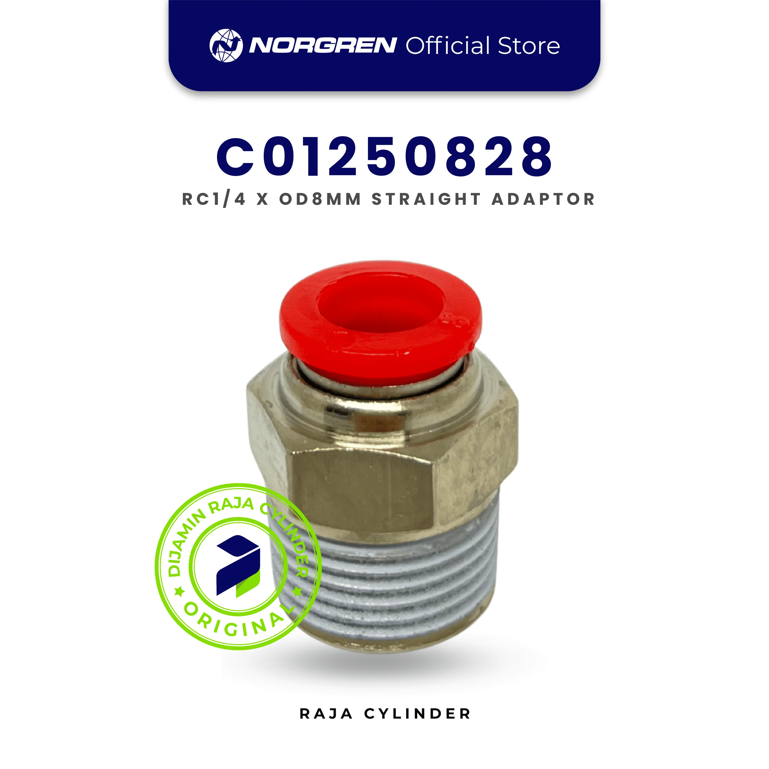 C01250828 Pneufit C Push In Fitting Straight R1/4 x 8mm | Adaptor Pneumatic Norgren Original