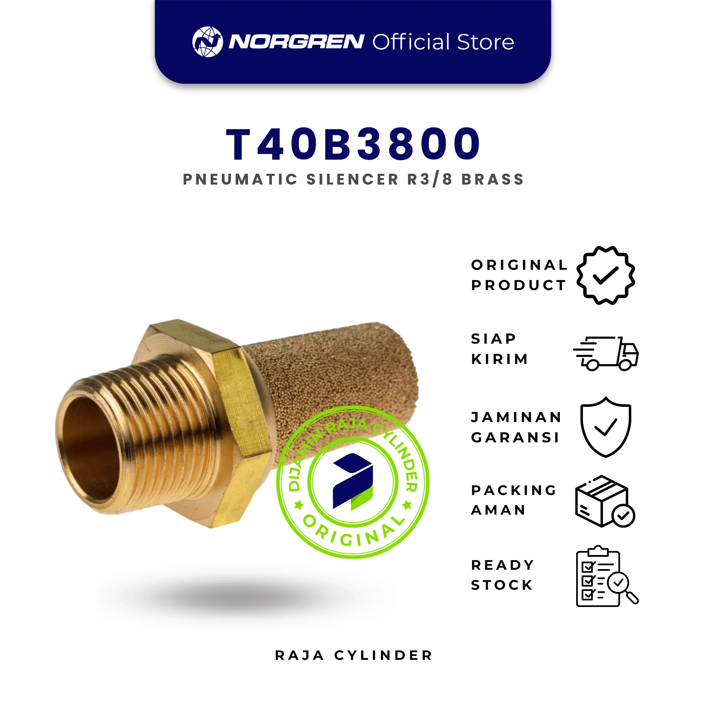 T40B3800 Quietaire Silencer R3/8 Sintered Bronze | Peredam Suara Pneumatic Norgren