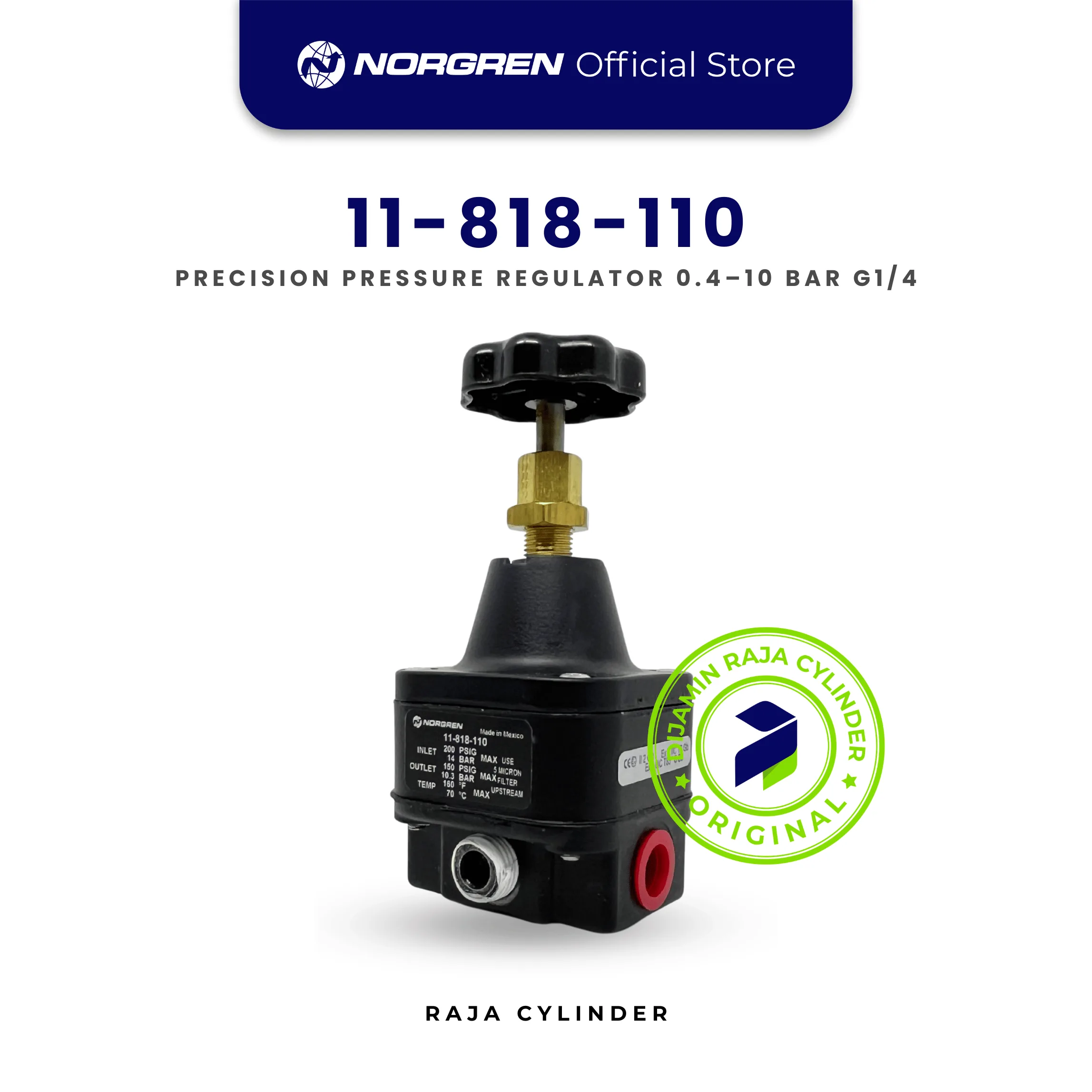 11-818-110 Precision Pressure Regulator G1/4 0.4–10 Bar | Regulator Udara Presisi Norgren 11-818 Series