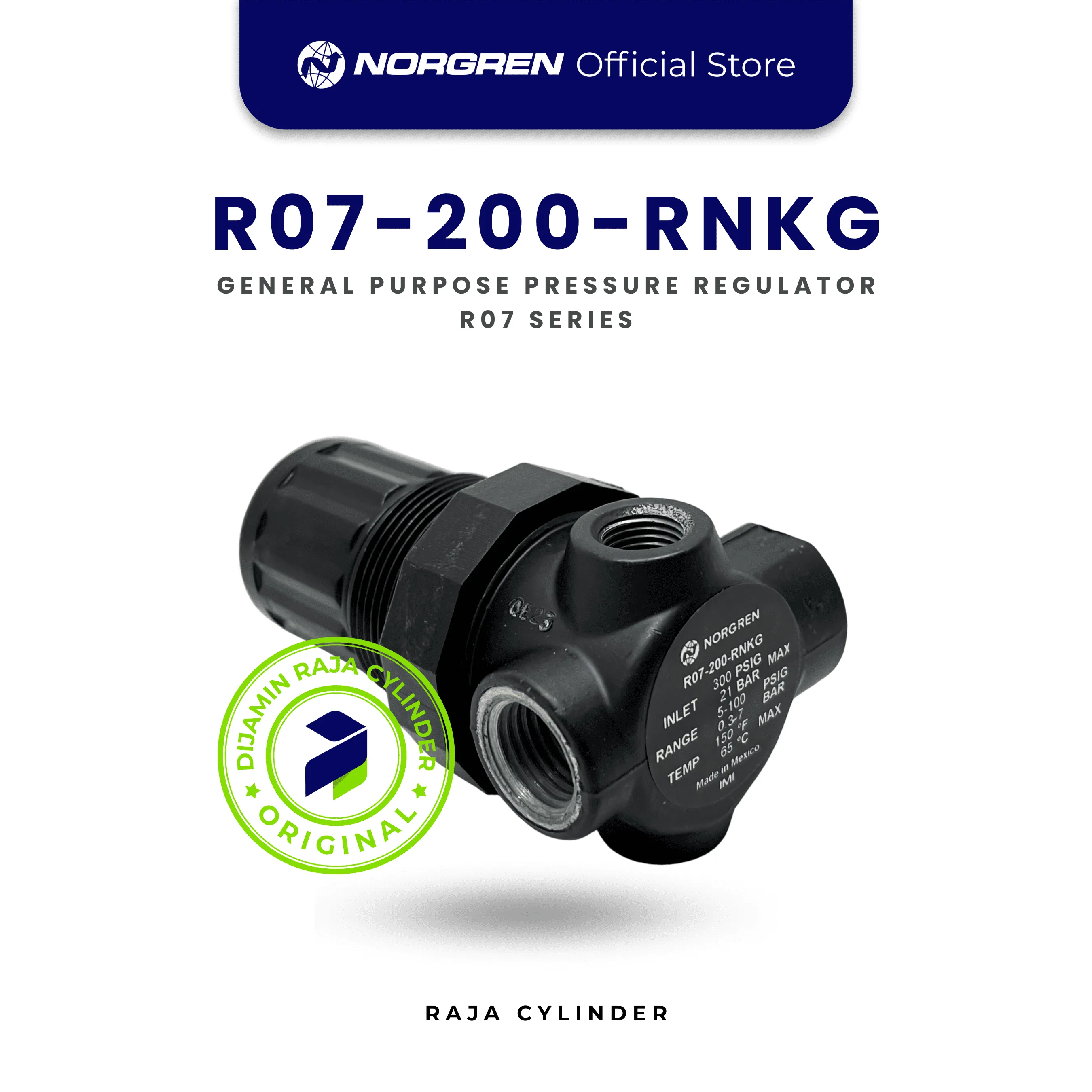 Pressure Regulator Norgren R07-200-RNKG G1/4 0.3–7 Bar Tanpa Gauge Original | Air Regulator Pneumatic