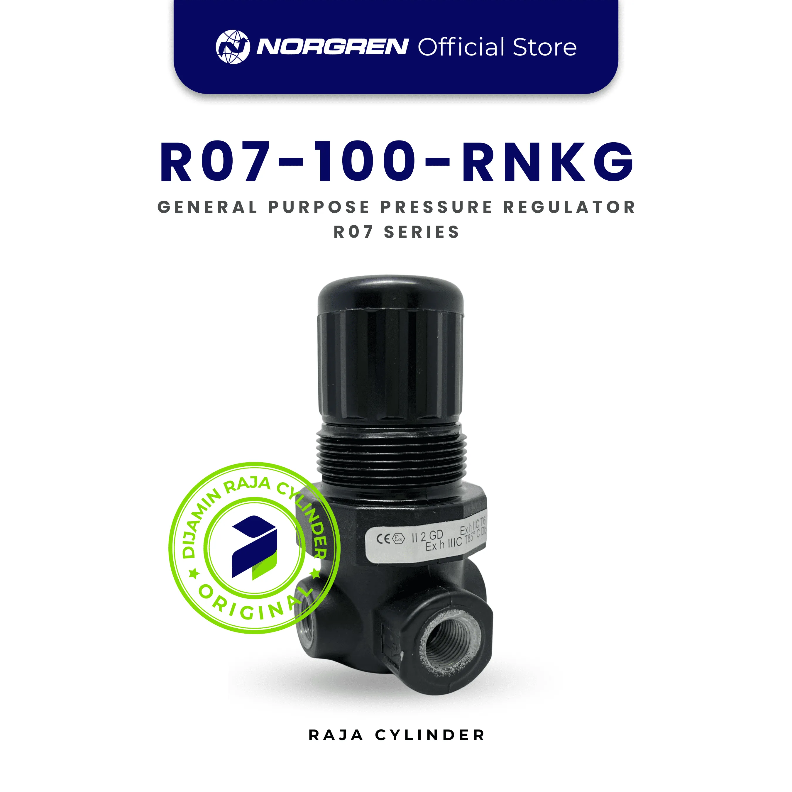 R07-100-RNKG Norgren Pressure Regulator G1/8 0.3–7 Bar Tanpa Gauge | Jual Regulator Angin Pneumatic Indonesia