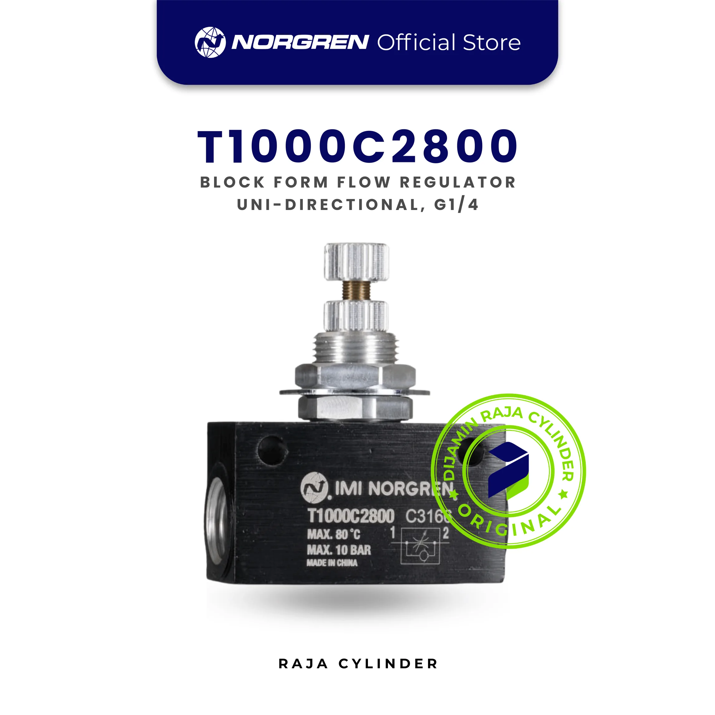 T1000C2800 Flow Regulator G1/4 Uni-Directional | Block Form Pneumatic Norgren