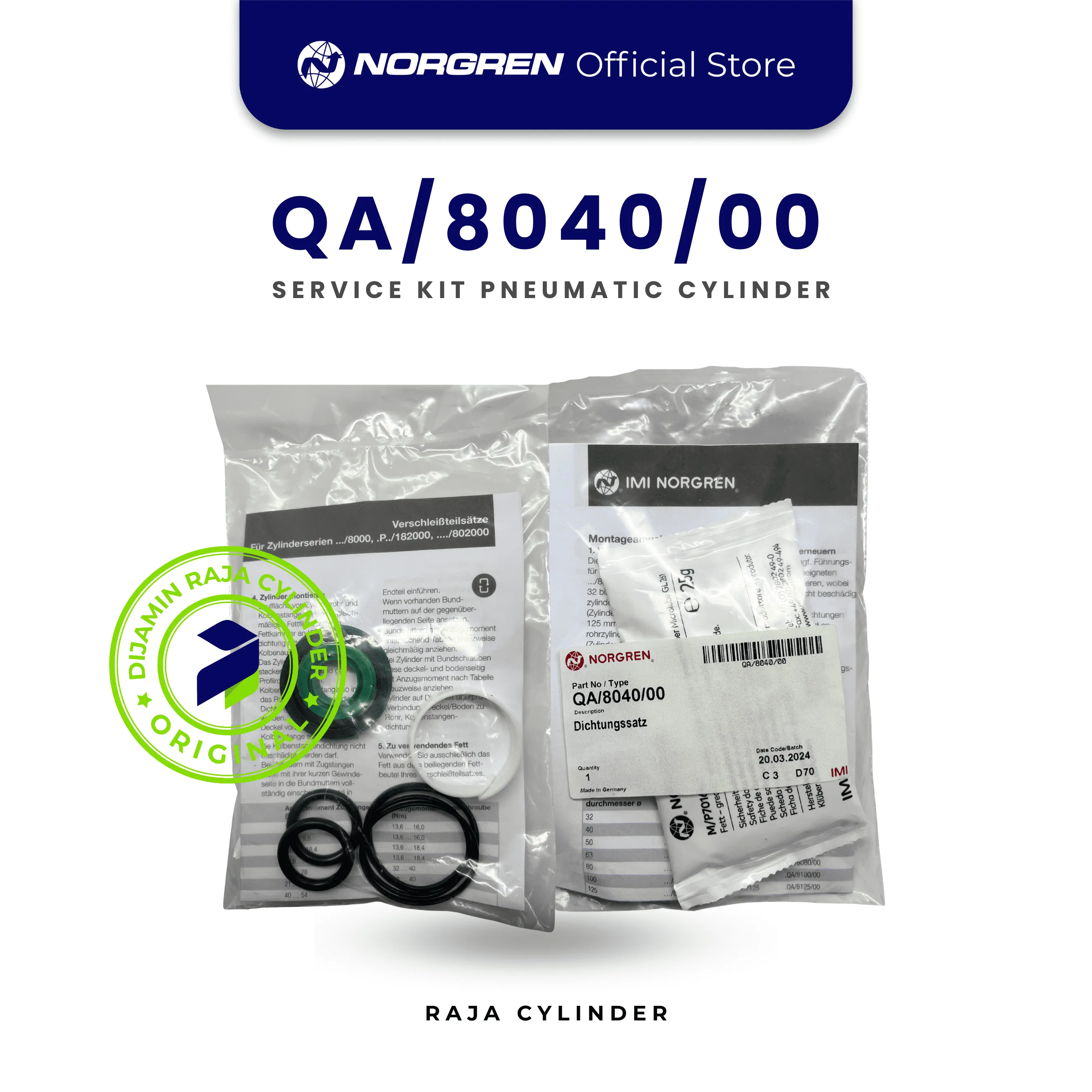 QA/8040/00 Norgren Service Kit Ø40mm untuk PRA/RA Series | Seal Kit Cylinder Pneumatic Original