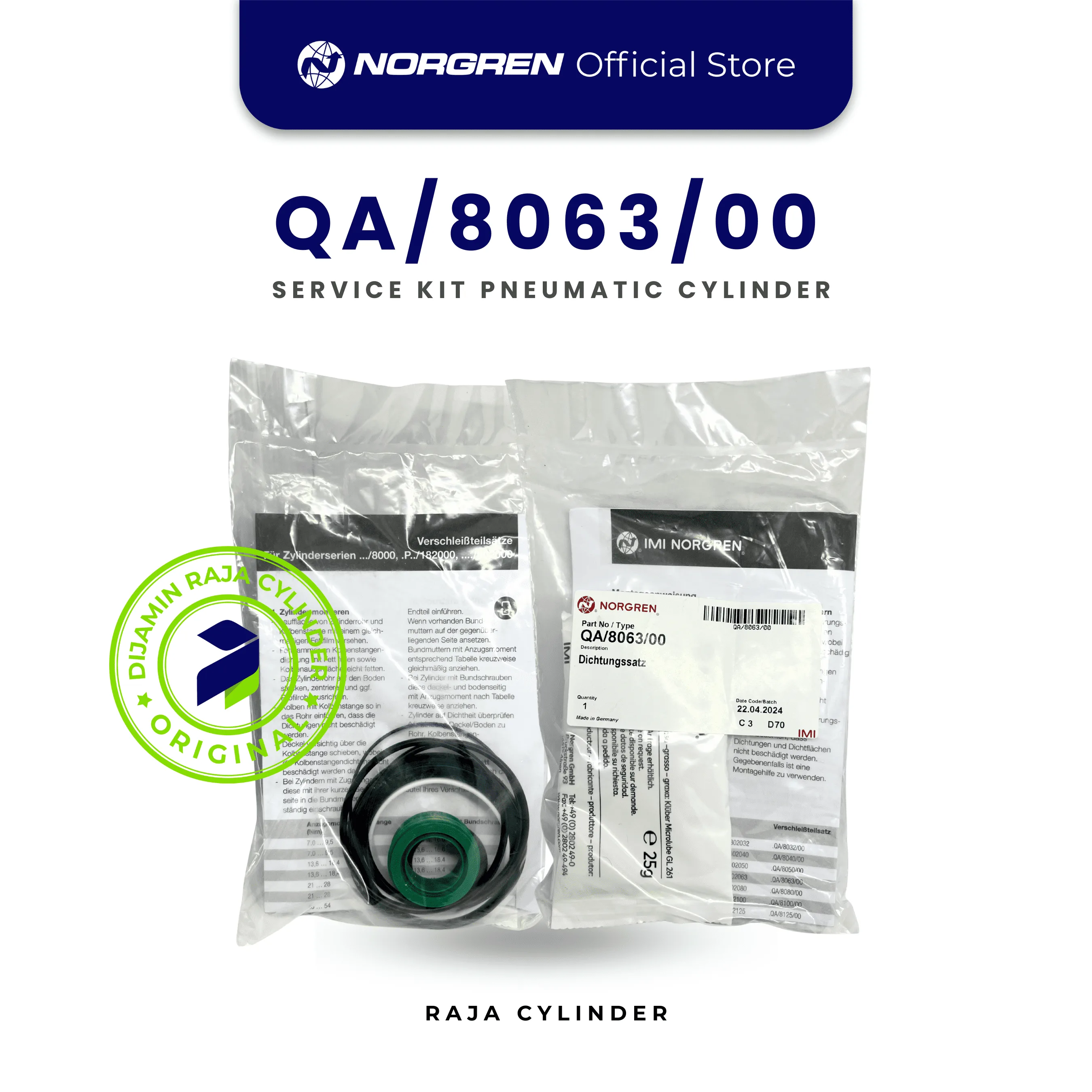 QA/8063/00 Norgren Service Kit Ø63mm untuk PRA/RA Series | Seal Kit Cylinder Pneumatic Original