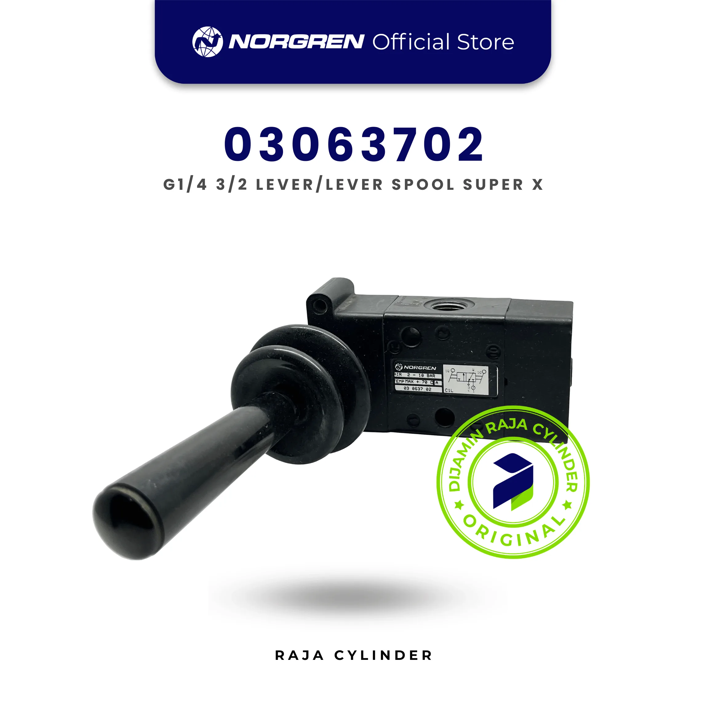 03063702 Super X 3/2 Pneumatic Valve G1/4 Lever Operated | Manual Valve Norgren