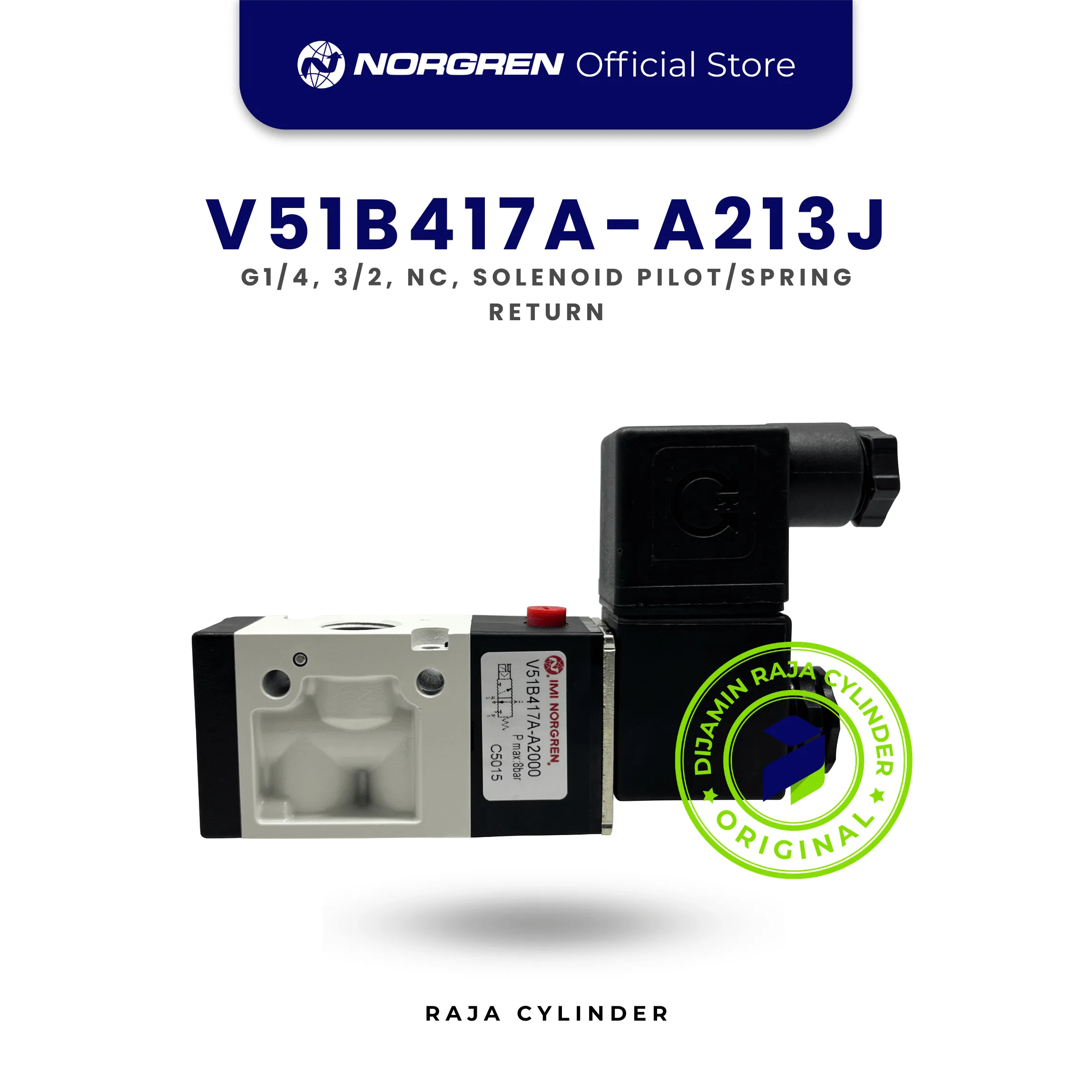 Norgren V51B417A-A213J Solenoid Valve 3/2 NC G1/4 Pilot Spring Return | V51 Series Inline Valve Original