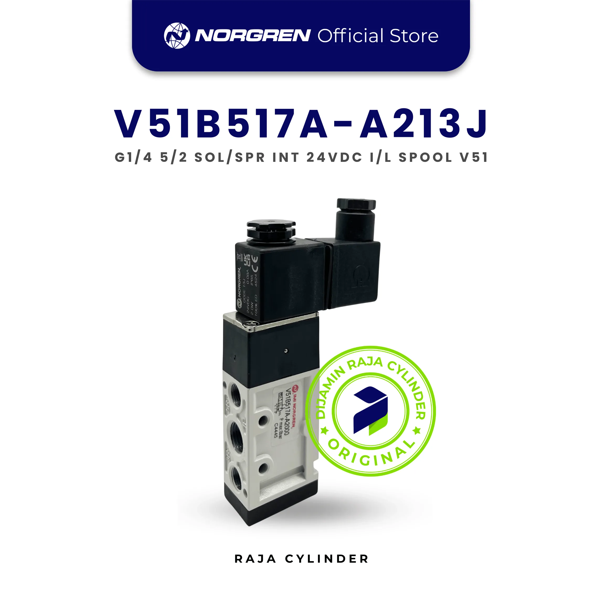 Norgren V51B517A-A213J Solenoid Valve 5/2 G1/4 Pilot Spring Return | V51 Series Inline Pneumatic Valve Original