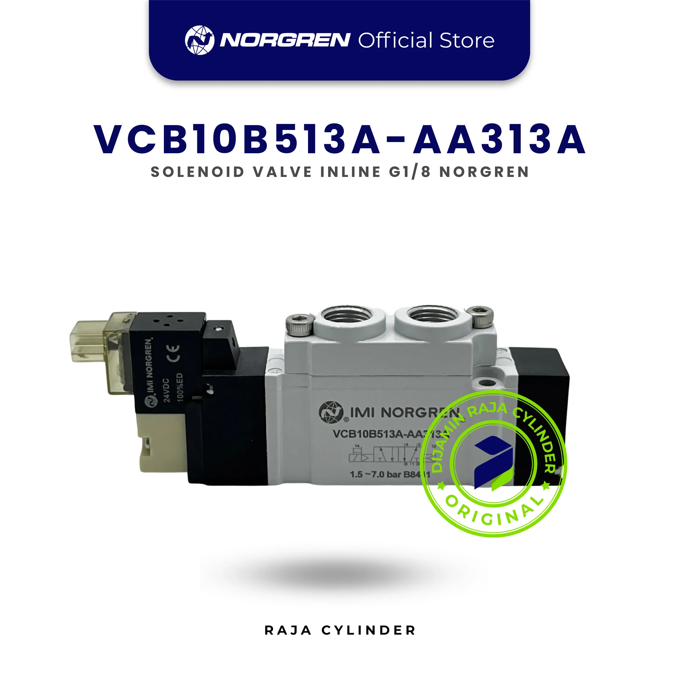Norgren VCB10B513A-AA313A Solenoid Valve 5/2 G1/8 24VDC Spring Return >400 L/min | Pneumatic Valve Original
