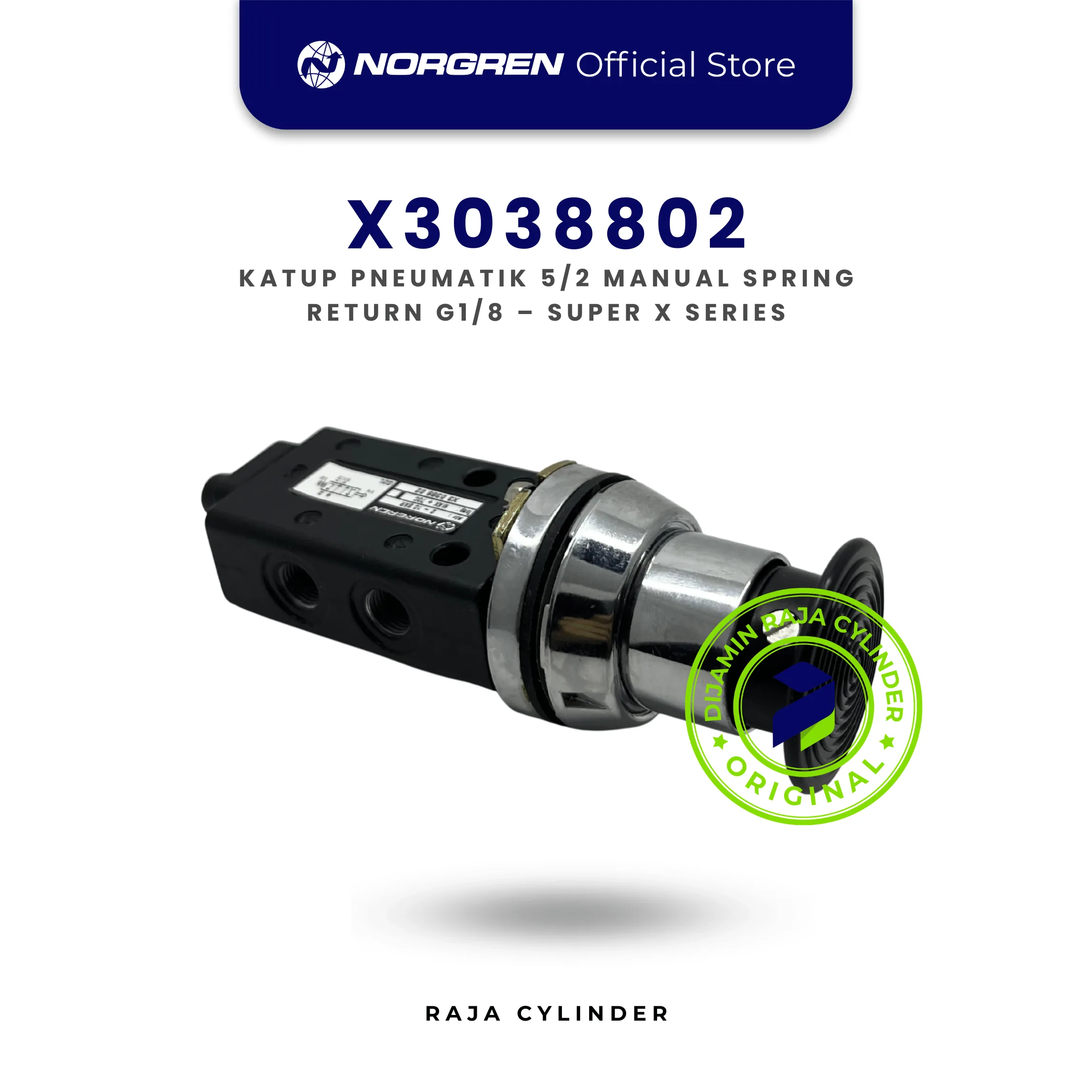 X3038802 5/2 Way Pneumatic Valve G1/8 Push Button Spring Return | Manual Valve Norgren